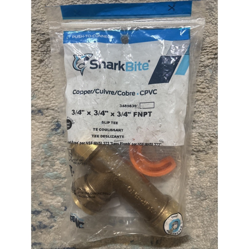 SharkBite 3/4" X 3/4" X 3/4" Slip Tee FNPT Lead Free Copper Fitting U3016LFTZC